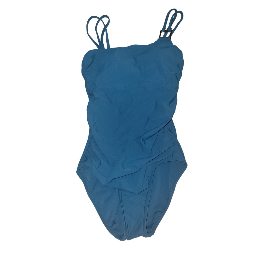 Aqua Green Teal Blue Ruched One Piece Swimsuit Buckle Detail 677452 S vacation‎